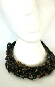 15-Strand Black & Copper Seed Glass Bead Necklace Choker 18" ~ NICE! - Picture 1 of 4