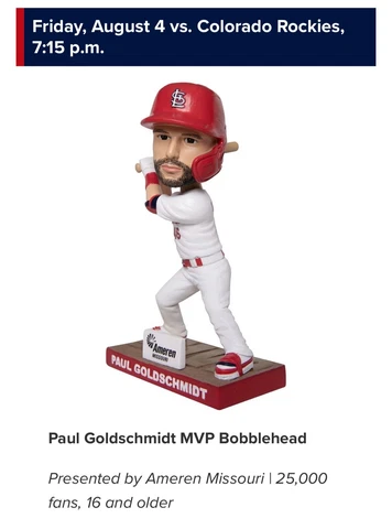 St. Louis Cardinals Paul Goldschmidt MVP Bobblehead 8-4-23 NEW in box! Cover