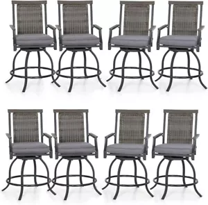 Outdoor Swivel Bar Stools Set of 8 Bar Height Patio Chairs Rattan Back - Picture 1 of 7