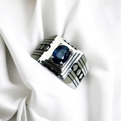 Anel unissex masculino feminino safira azul prata 925 homem Nelam safira natural real - Imagem 1 de 4