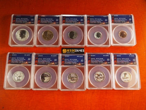 2018 S REVERSE PROOF SILVER ANACS RP70 10 COIN SET CENT THRU KENNEDY & QUARTERS Cover