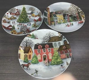 Vintage Pottery Barn Winter Village 9.5” Salad Plates - Assortment Set of 4 - Picture 1 of 8