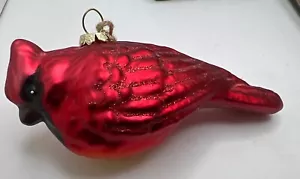 Glass Hand Blown Red Glittery Cardinal Christmas 6” Ornament - Picture 1 of 7