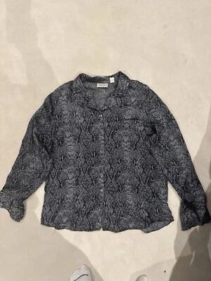 Lord & Taylor 100% шелк серый черный змея печать блузка рубашка размер 12 - Изображение 1 из 4