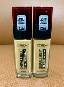 2x Loreal Infallible 24 Hour Fresh Wear Foundation 487 Warm Almond 1oz Ea 11/24 - Picture 1 of 2
