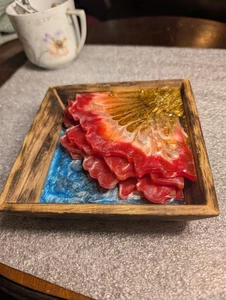 Handmade Set 4 Resin Sunset Resin Coasters And Tray Holder - Picture 1 of 8