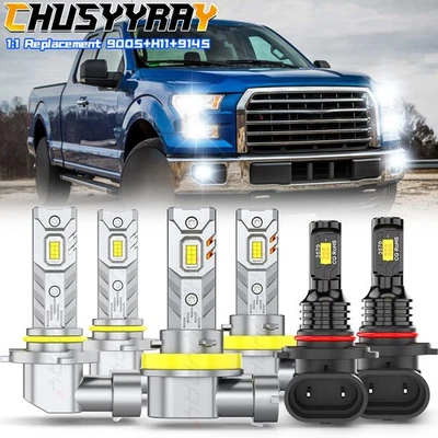 For Ford Lobo Crew Cab Pickup 2015-2019 Full Front LED Headlight Fog Light Bulbs - Image 1 of 4
