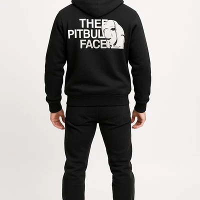 Kiwilou 黑色夏尔巴内衬拉链连帽衫 S Pitbull 图形周末舒适垃圾印度 — 第 1/4 张图片