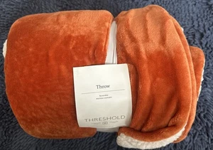 Solid Plush Throw with Faux Shearling Reverse Rust/Orange - Threshold 50" X 60" - Picture 1 of 2