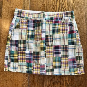 J Crew Madras Patchwork Plaid Mini Skirt Preppy Nautical Pockets 6? 8? Short - Picture 1 of 9
