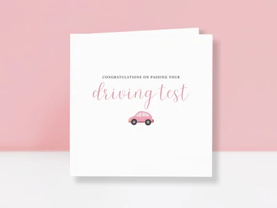 Congratulations You Passed Your Driving Test Card – Pink Car Graphic - Well Done - Image 1 of 4