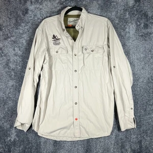 Duck Camp Shirt Mens Large Beige Longsleeve Nylon Field Outdoors Embroidered - Picture 1 of 11