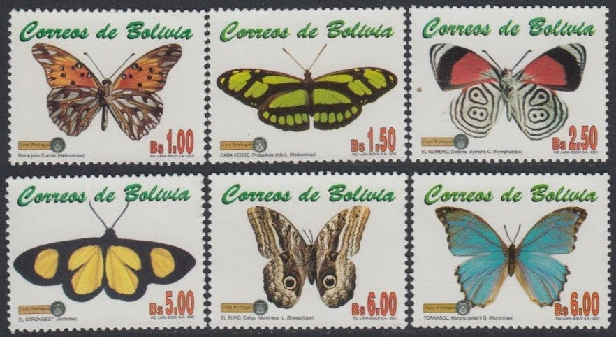 Bolivia 1089/94 2001 Fauna Mariposas Mariposas MNH Foto 1 de 1