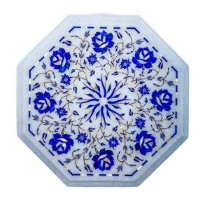 12" Marble Table Top Semi Precious Stones Floral Lapis Inlay Work Home Decor - Picture 1 of 1