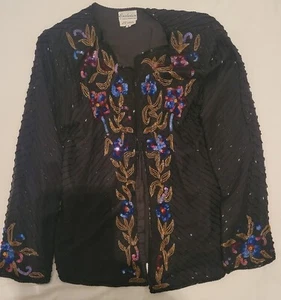 Vintage Silk Jacket Beaded/Sequins size S - Exclusive by Jainson International - Picture 1 of 4