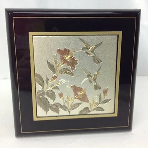 Vintage San Francisco Music Box Co Black Lacquer Jewelry Box, Hummingbirds - Picture 1 of 8
