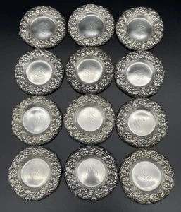 Set Of 12 Sterling Silver Nut Dishes Repousse Borders 19th Century - Picture 1 of 14