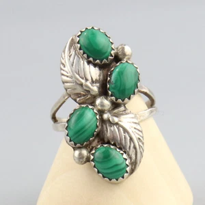Vintage Native American Malachite Ring Sterling Silver Size 6.5 Leaf Setting - Bild 1 von 7