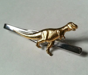 Vintage ANIMAL DINOSAUR TYRANNOSAUR T. REX TIE CLAMP Gold & Silver - Picture 1 of 3