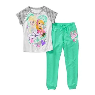 Juego de Jog Disney Frozen Girls L 14/16 con Brillo ~ Top Acolchado + Pantalones de Terry Francés Foto 1 de 4