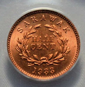 Sarawak - 1933H Half Cent KM#20 in ANACS MS 65 RED - Picture 1 of 3