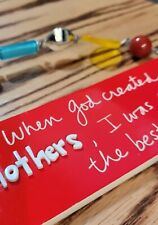 "When God Created Mothers" Studio of Sandra Magsamen Plaque. Red. Beaded. Signed