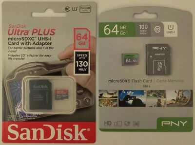 PNY Elite Class 10 & SanDisk Ultra PLUS 64GB microSDXC UHS-I Memory Card Bundle - Image 1 of 2
