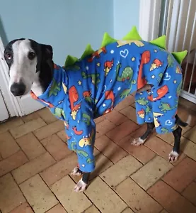 Hund Dinosaurier Pullover Fleece Mantel Windhund Lurcher 20-22" Dino & Smaragd - Bild 1 von 12