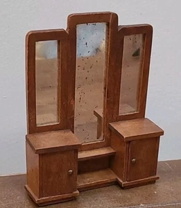 Antique 3 Mirror Vanity Dresser German Dollhouse Miniature Furniture Wood - Picture 1 of 9