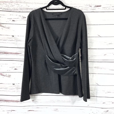 Top de mujer White House Black Market XL gris envolvente sintético mangas largas detalle de terciopelo Foto 1 de 4