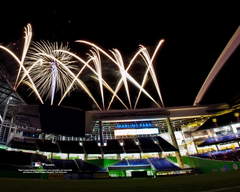 Marlins Park Florida Marlins Unsigned Fireworks Photograph Cover