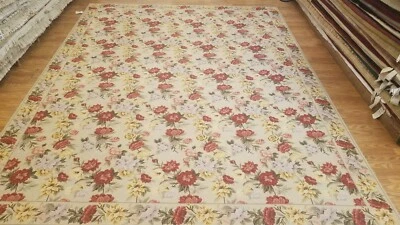 Alfombra de área 100 % lana tejida a mano 9 x 12 French Aubusson punta de aguja Foto 1 de 4