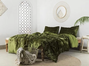 3 Pieces Set Luxury Crushed Moss Green Velvet Duvet Cover Boho Bedding UO Comfor - Picture 1 of 3
