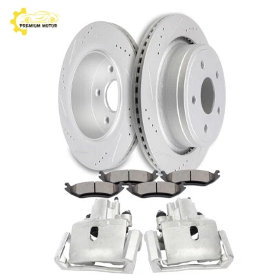 Pinças de freio traseiras rotores e pastilhas de cerâmica com fenda para 2002-2010 Dodge Ram 1500 - Imagem 1 de 4