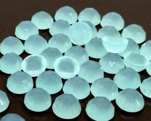 8MM TO 15MM NATURAL AQUA CHALCEDONY ROUND ROSE CUT FLAT BACK CABOCHON - Picture 1 of 4