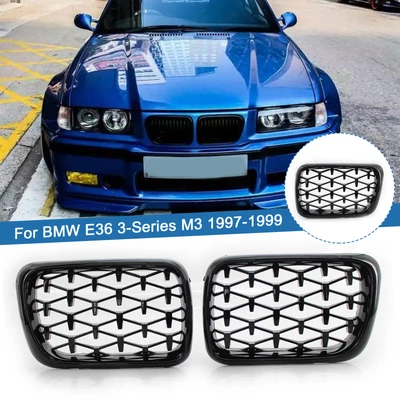 Front Kidney Grill Shiny Black Diamond Type Grille Fits BMW E36 3 Series 97-99 - Изображение 1 из 4