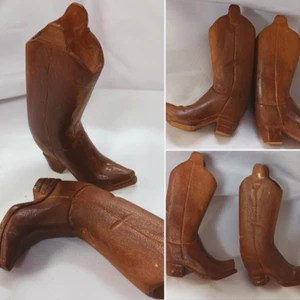 SET OF 2 WOODEN COWBOY WESTERN BOOT SMALL DECOR CENTERPIECE 4 3/8 INCHES TALL - Picture 1 of 14