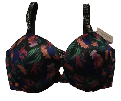 $73 VICTORIAS SECRET VERY SEXY SATIN SHINE STRAP PUSH-UP 32DDD BRA FLORAL BLING - Image 1 of 4