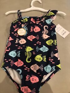 NWT Carter's Toddler Girls 18 M Bathing Suit One Shoulder Blue With Multi Fish