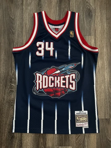 Men’s Houston Rockets Hakeem Olajuwon Mitchell & Ness Navy 1996/97 Jersey Cover
