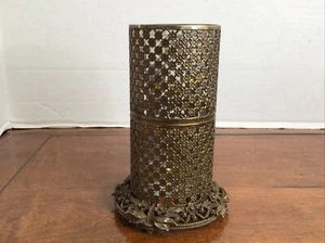 Brass Cylinder Candle Holder with Flower Cut-out Glass Liner 6 1/4" Tall - Picture 1 of 6