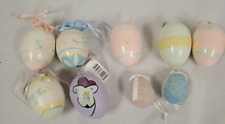MIDWEST WOOD PAINTED EASTER EGGS  (6) PLUS OTHERS GLITTER DECOPAGE ORNAMENTS