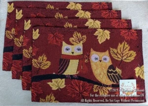 4 NEW TAPESTRY PLACEMATS FOR FALL & THANKSGIVING 2 OWLS IN A TREE AUTUMN COLORS - Picture 1 of 2