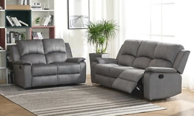 Grey Fabric Material Manual Reclining Recliner Sofa Suite QUEST V32 - Image 1 of 4