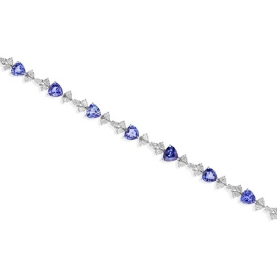 12.96 TCW Natürlich Si / H Diamant Blauer Saphir Herz Armband Gift 18k Weiss - Bild 1 von 4