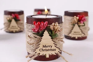 Pack of 10 Wood Tealight Candle Holder, Christmas Tealight Candle Holder - Picture 1 of 12