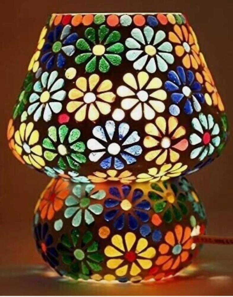 Lámpara de mesa de 3 piezas de mosaico turco vidrio marroquí multicolor lámpara de mesita de noche Foto 1 de 3