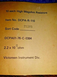 10 New Victoreen Parts Hi-Meg Resistors For Geiger Counter Survey Meter 21395 - Picture 1 of 3