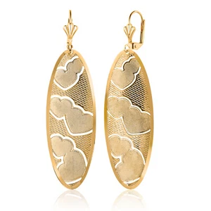 18K Yellow Gold Plated Long with Heart Shape Dangle Earrings For Women 2.75 - Picture 1 of 4