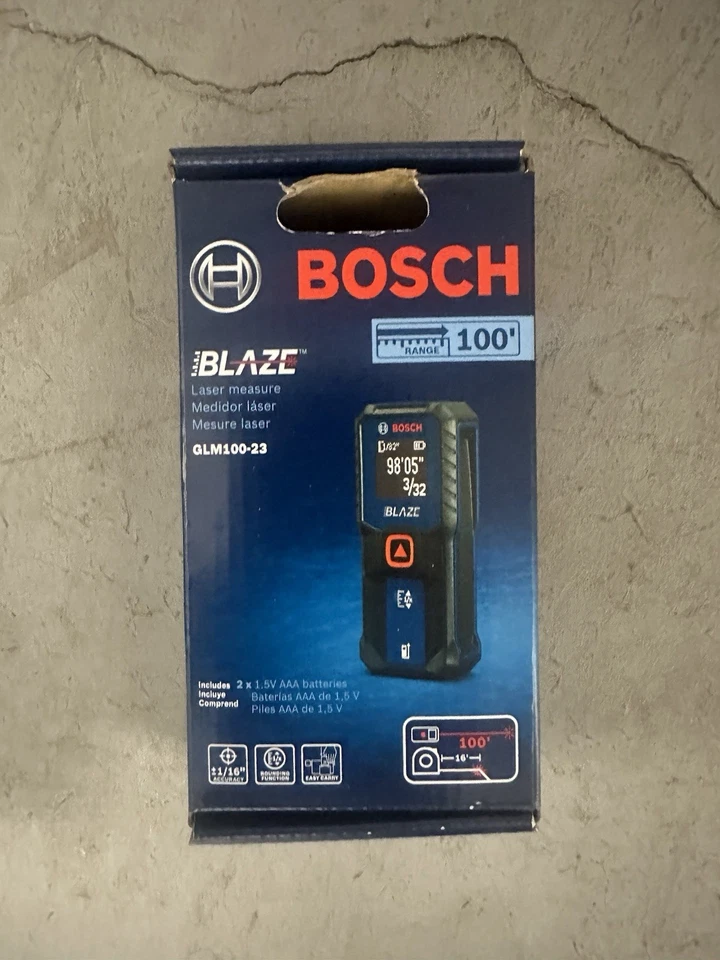 Bosch Blaze 100ft Backlit Laser Measure - Blue (GLM100-23) - Image 1 of 1